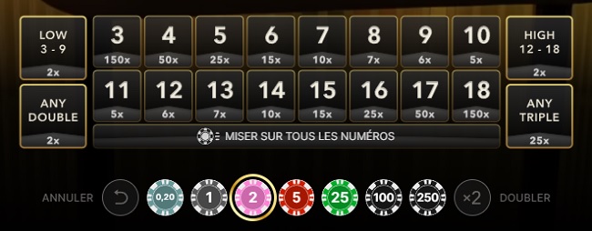 lightning dice bet area
