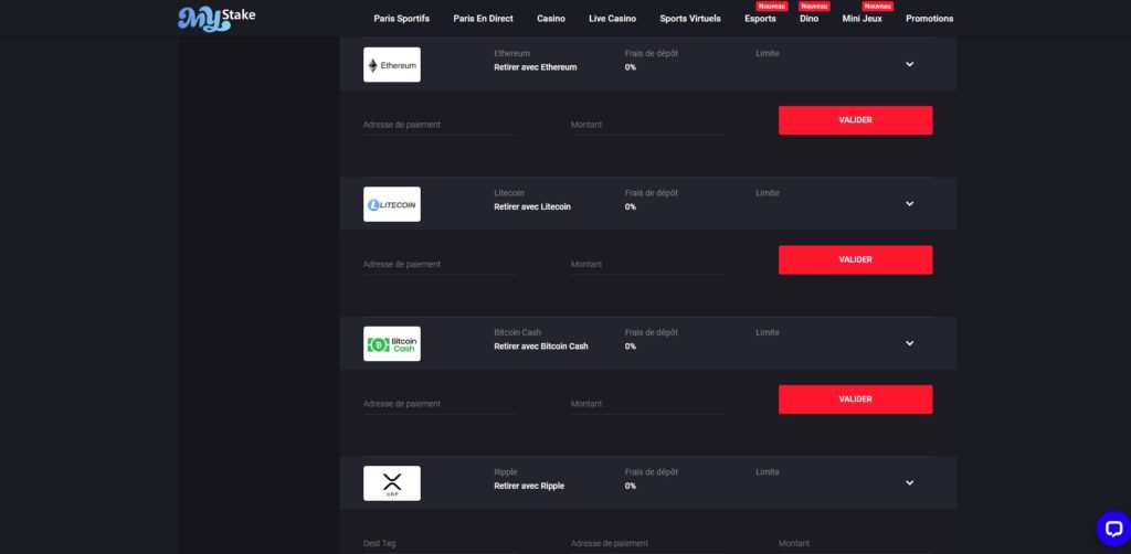 Mystake retrait cryptomonnaie
