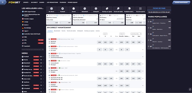 powbet sports betting section