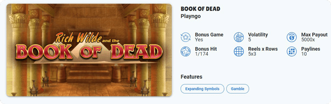 Book of Dead feature more information Betzino