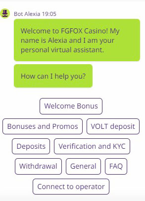 Chat bot FAQ FGFox