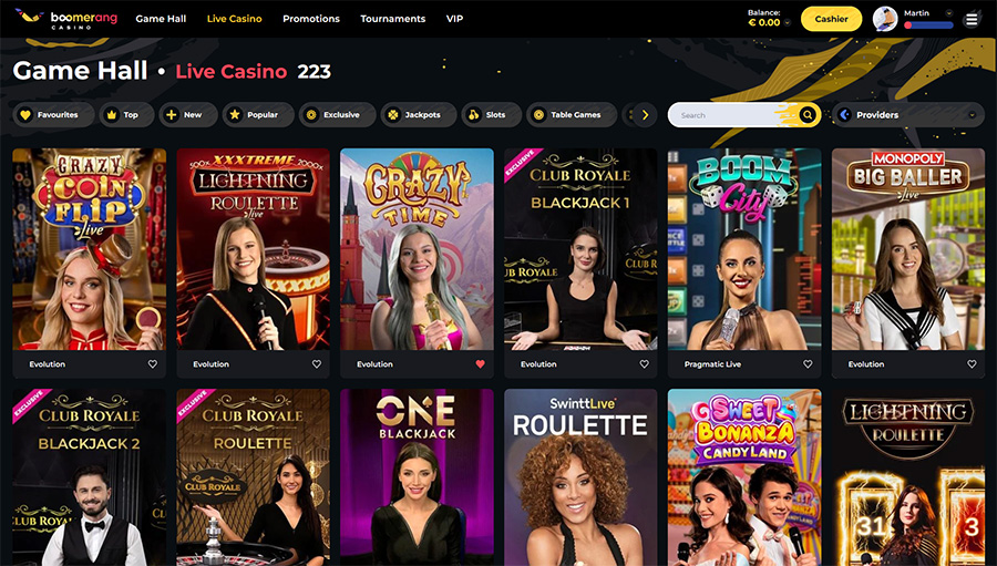 Live casino boomerang