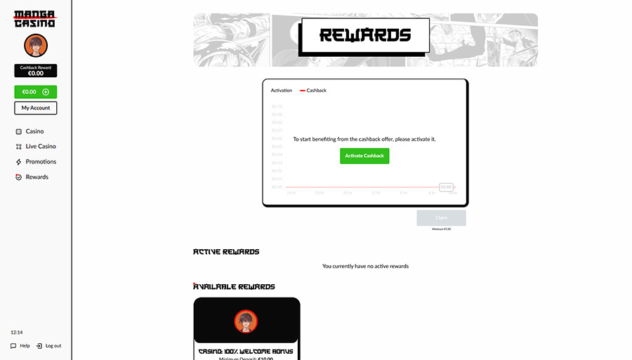 Claim your cashback manga casino