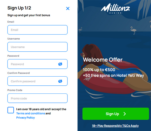 registration millionz casino