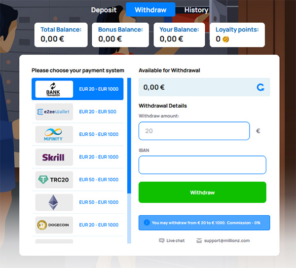 withdraw millionz casino
