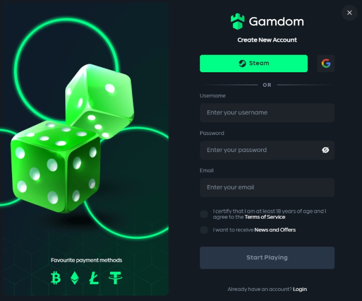 Gamdom Casino Register