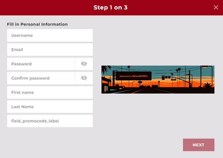 Register step 1 NevadaWin