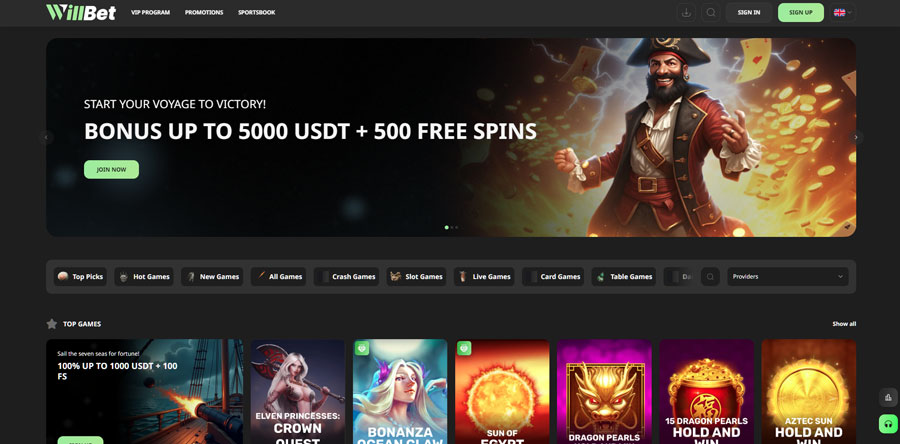 WillBet Casino Home page
