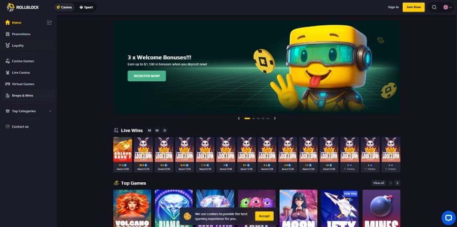 Rollblock Casino homepage