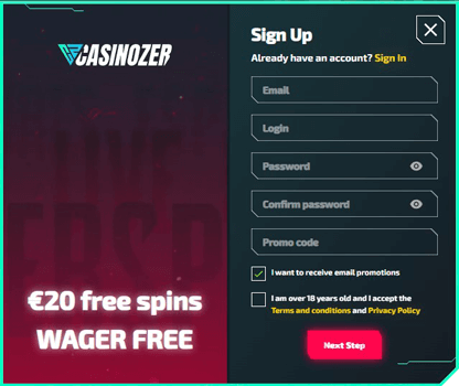 Sign up casinozer