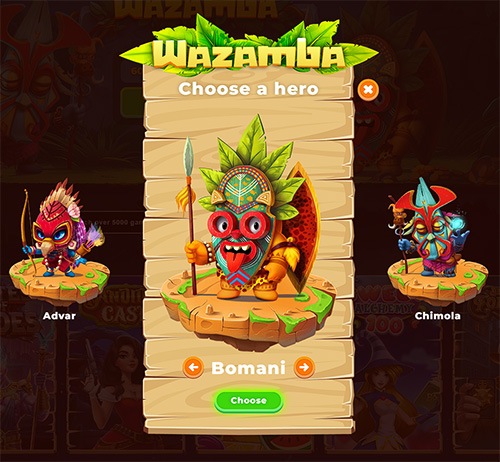 Choose a hero - register wazamba