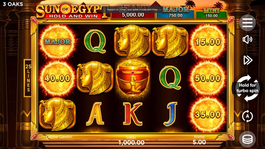 3 Oaks Gaming ou Booongo Sun of Egypt Slots DE
