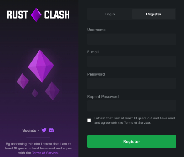 RustClash registration