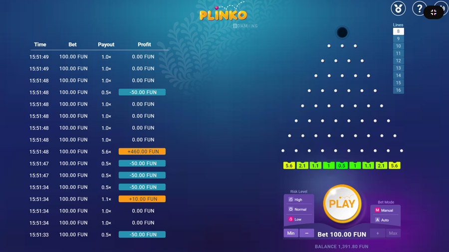 Configuração para jogadores highroller Plinko - Become Gambler